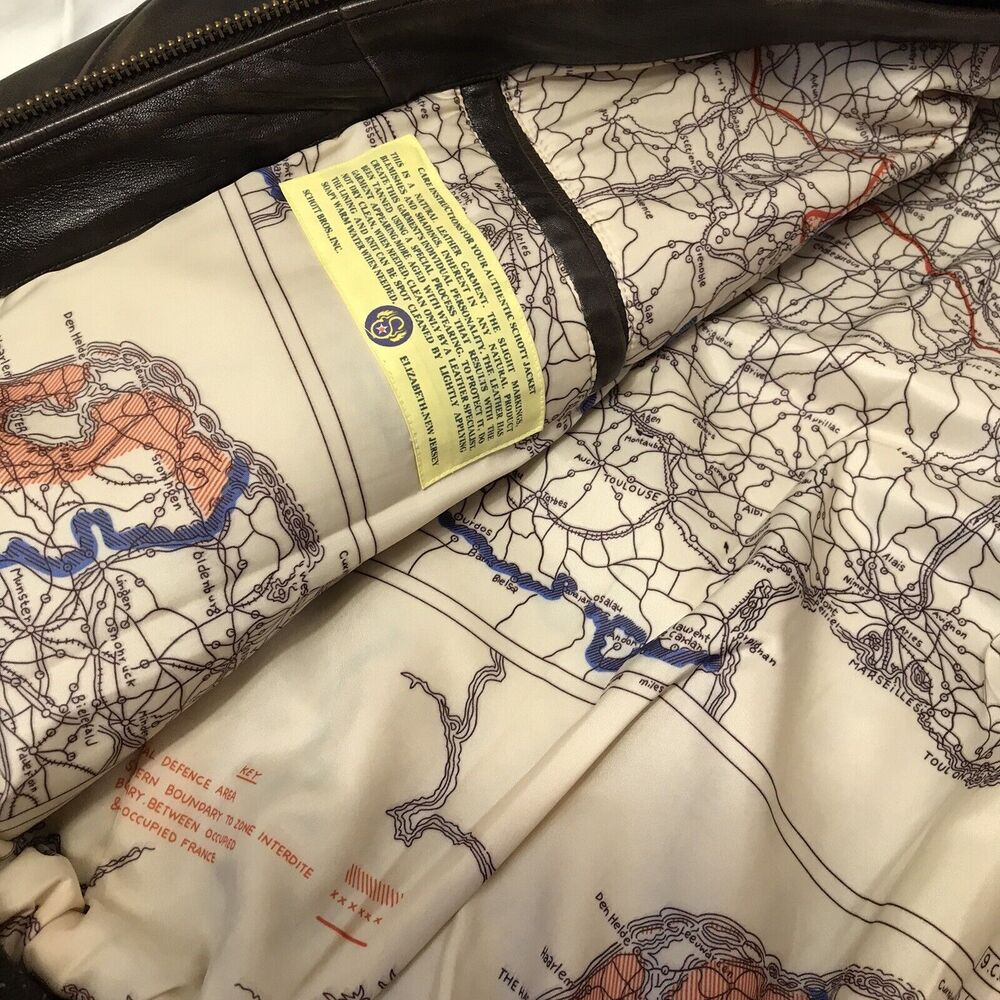 Schott‎ Type A-2 Leather WW2 Flight Jacket With Map Inlay, X Large, Dark Brown. - Picture 13 of 15